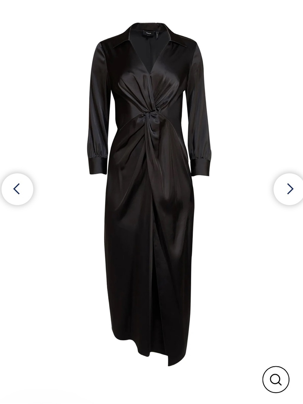 Theory Black "Twist in Satin" Midi Dress